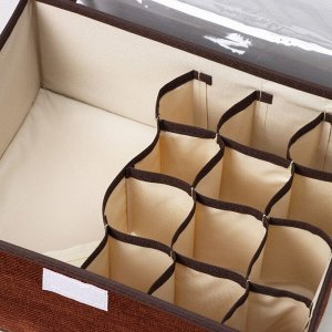 Органайзер для белья с прозрачной крышкой Доляна «Тео», 13 ячеек, 32x23x12 см, цвет кофейный