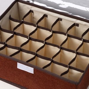 Органайзер для белья с прозрачной крышкой Доляна «Тео», 24 ячейки, 32x23x12 см, цвет кофейный
