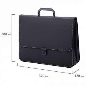 Папка-портфель пластиковая BRAUBERG "КОНСУЛ" А4 (370х280х120 мм), 2 отделения, фактура "бисер", черная, 223079