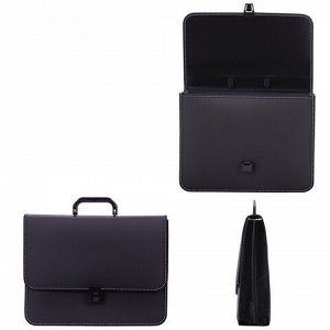 Папка-портфель пластиковая BRAUBERG "КОНСУЛ" А4 (370х280х120 мм), 2 отделения, фактура "бисер", черная, 223079