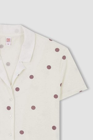 Fall In Love Regular Fit Узорчатая пижама с воротником и короткими рукавами Пижамный комплект с шортами