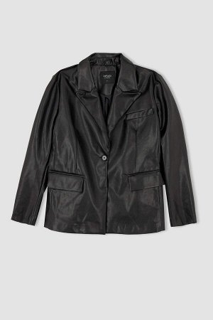 Куртка-блейзер из водоотталкивающей искусственной кожи с карманом, стандартный крой