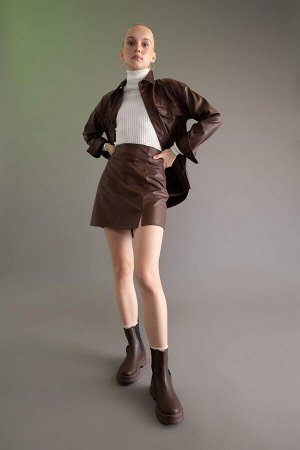 Мини-юбка А-силуэта из искусственной кожи