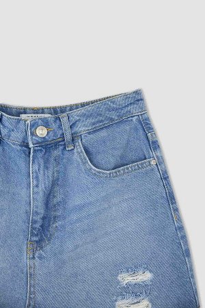 Расклешенные джинсовые шорты с высокой талией Mom Fit