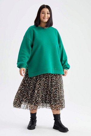 Шифоновая юбка-миди DF Plus Plus размера с леопардовым принтом Трапециевидной формы и нормальной талией на подкладке