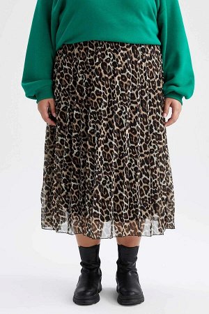 Шифоновая юбка-миди DF Plus Plus размера с леопардовым принтом Трапециевидной формы и нормальной талией на подкладке