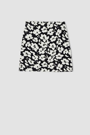 Мини-юбка стандартного кроя с цветочным принтом из смесовой льняной ткани