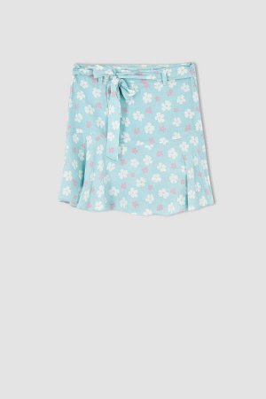Короткая мини-юбка с оборками и цветочным узором