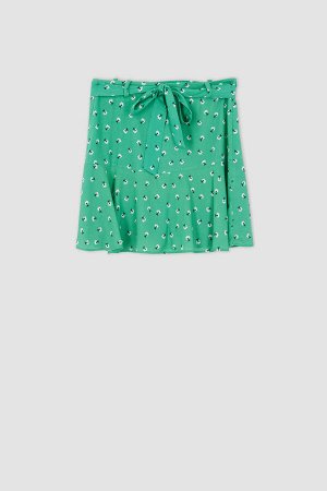Короткая мини-юбка с оборками и цветочным узором