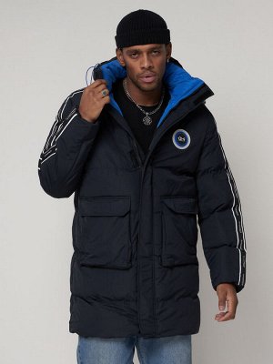 Спортивная молодежная куртка удлиненная мужская темно-синего цвета 9009TS
