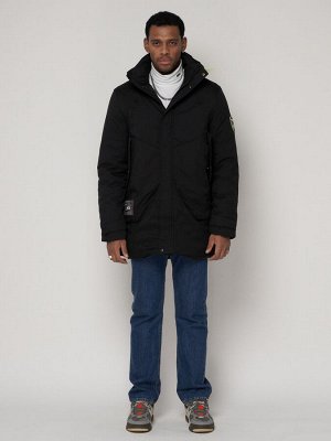 Спортивная молодежная куртка удлиненная мужская черного цвета 90017Ch