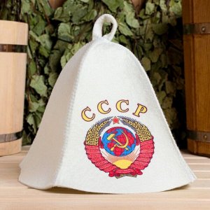 Набор для бани и сауны 5 в 1(сумка,шапка,варежка,коврик,мочалка),с принтом "СССР" , белый