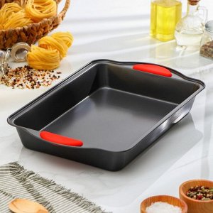 Противень для выпечки Доляна «Софт. Прямоугольник», 40.5x25.5x5.5 см, с силиконовыми ручками, антипригарное покрытие, чёрный