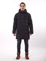 HERMZI. Отличная мужская зимняя длинная куртка/пальто/пуховик с капюшоном, цвет черный