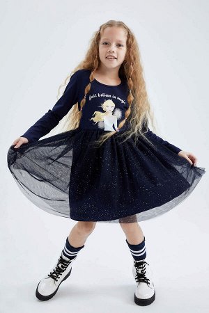 Лицензированное платье из тюля с длинными рукавами Frozen для девочек