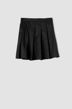 Плиссированная юбка из искусственной кожи для девочек