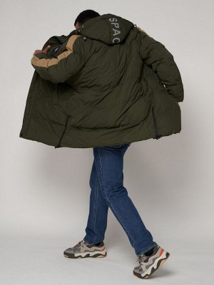 Спортивная молодежная куртка удлиненная мужская цвета хаки 90008Kh