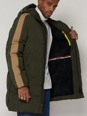 Спортивная молодежная куртка удлиненная мужская цвета хаки 90008Kh