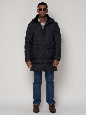 Куртка зимняя мужская классическая стеганная темно-синего цвета 92895TS