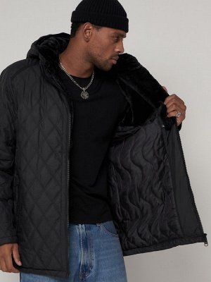 Куртка зимняя мужская классическая стеганная черного цвета 93168Ch