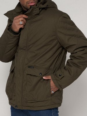Куртка зимняя мужская классическая стеганная цвета хаки 2107Kh