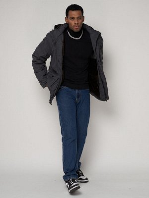 Куртка зимняя мужская классическая стеганная серого цвета 2107Sr