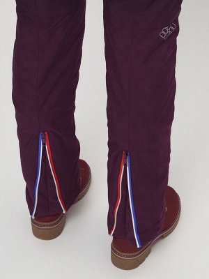 Полукомбинезон брюки горнолыжные темно-бордового цвета женские  66179Tb