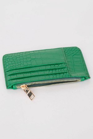Зеленый бумажник с визитницей под крокодила