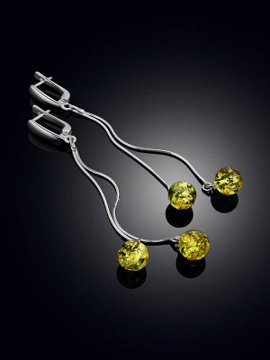 Нежные серьги «Рябина» с янтарём лимонного цвета