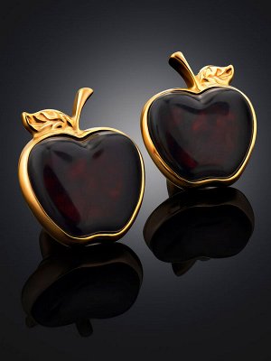 amberholl Яркие серьги-гвоздики из коньячного янтаря «Яблочко»