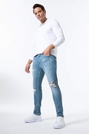 Джинсовые брюки скинни Carlo с узкими штанинами и нормальной талией с рваными деталями