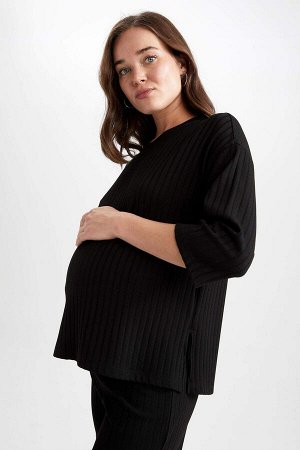 Базовая блузка для беременных стандартного кроя с круглым вырезом и длинными рукавами