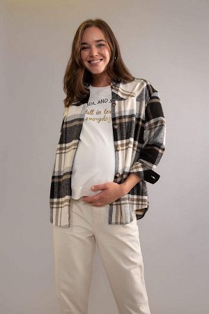 Рубашка для беременных обычного кроя с длинным рукавом и клетчатым узором