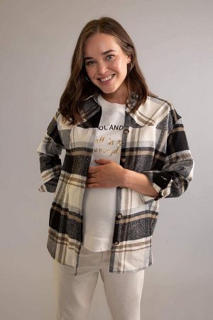 Рубашка для беременных обычного кроя с длинным рукавом и клетчатым узором