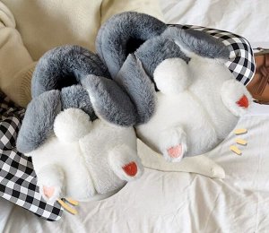 Женские плюшевые тапочки для дома, в дизайне "Кролик", цвет серо-белый