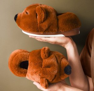Мужские теплые тапочки, в дизайне "Медведь", цвет коричневый