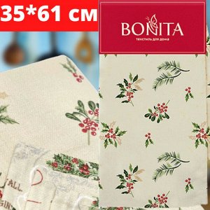 Полотенце Bonita, Зимний лес, остролист, бежевое/Полотенце кухонное/Хлопковое кухонное полотенце