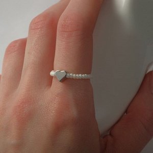 Кольцо сердечко "МИКС камней" (жемчуг мелкий, гематит), цвет серебро, 17 размер