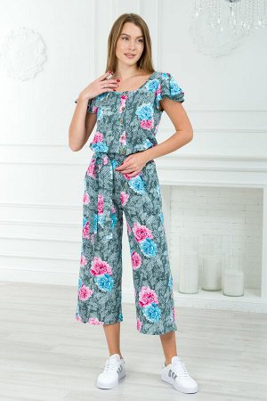 Комбинезон женский из кулирки Верена пион на сером