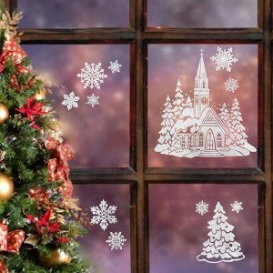 Наклейки на окна "Новогодние" зимний дом, 26 х 21 см