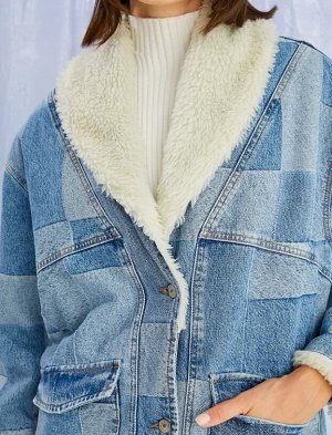 KOTON Джинсовая куртка в стиле колор-блок Искусственная дубленка