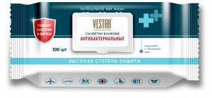 Влажные салфетки Vestar  с антибактериальным эффектом 100 шт с клапаном