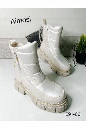 Зимние ботинки с натуральным мехом E91-66 молочные