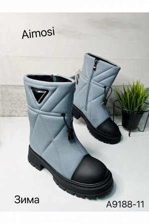 Зимние ботинки с натуральным мехом 9188-11 серо-голубые