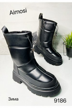 Зимние ботинки с натуральным мехом 9186 черные