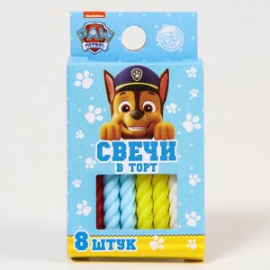 Набор витых свеч в торт 8 шт "С Днем Рождения" голубой, Щенячий Патруль 6787431
