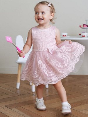 Нарядное платье "Принцесса" (розовое с розовым кружевом)