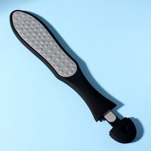 Тёрка для ног, лазерная, двусторонняя, с пилкой, прорезиненная ручка, 27,5 см, цвет чёрный