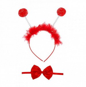 Набор карнавальный Помпушки 2 предмета: ободок бабочка цвет красный
