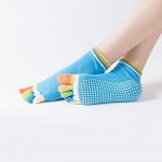 Женские носки для йоги, с раздельными пальцами и стопперами, цвет синий с радужной окантовкой.